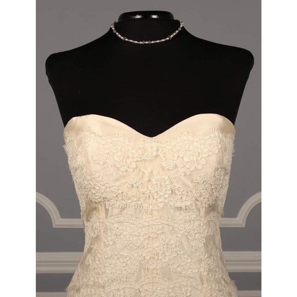 ANNE BARGE Bridal Wedding Dress Ivory Silk Lace Strapless Sheath Morelle Gown 10 - Picture 2 of 13